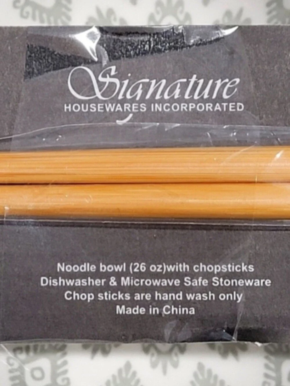 Signature Warehouse Inc. Grey Patterned Noodle Bowl with Chopsticks